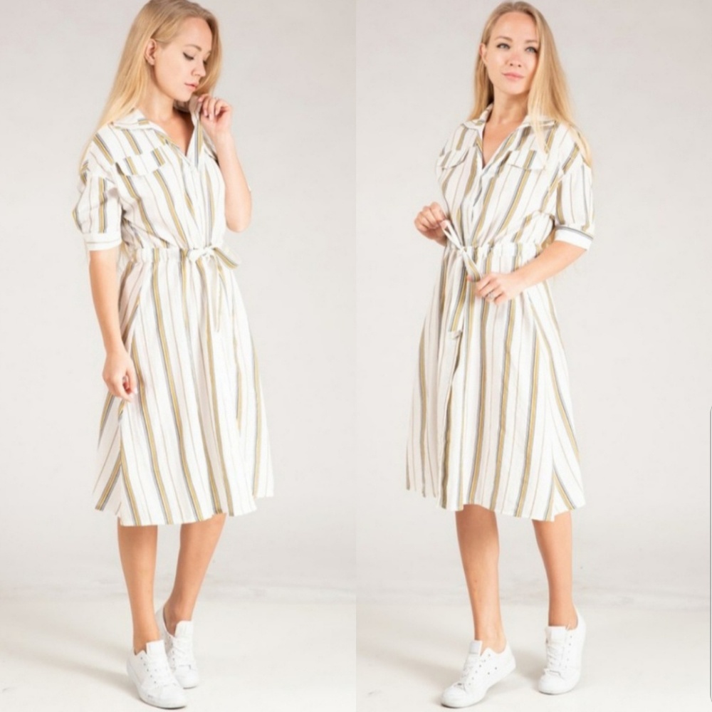 Multi color stripe shirt dress